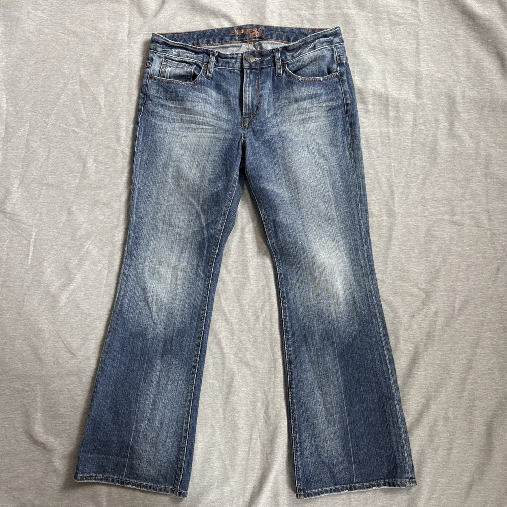 Express Mia Boot Cut Denim Medium Wash Jeans 9" Rise 10S 2000s Grunge